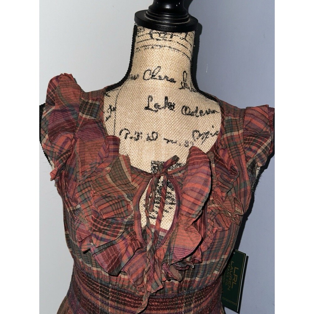 NWT LRL Lauren Jeans Co Size 2 Plaid Smocked Waist Dress $149 - Picture 7 of 8